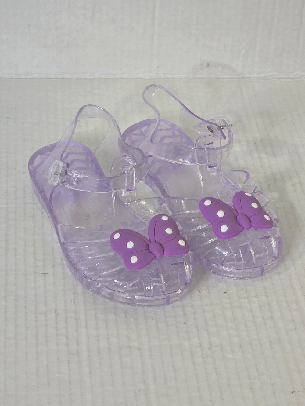 Girls Clear Jelly Sandals Purple Polka Dot Bow Buckle Summer Beach Shoes Size 29